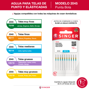 Aguja 2045 para telas de punto y elásticas