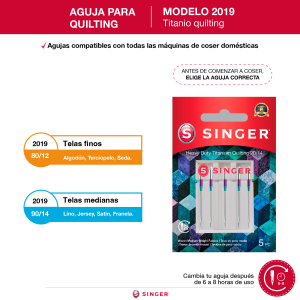 Aguja Titanio 2019 para acolchados